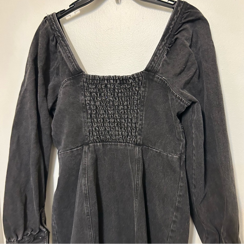 Future Collective Womens Washed Black Denim Zip Front Long Sleeve Midi Dress 8 - Picture 11 of 11